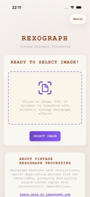 Rexograph iOS app home screen