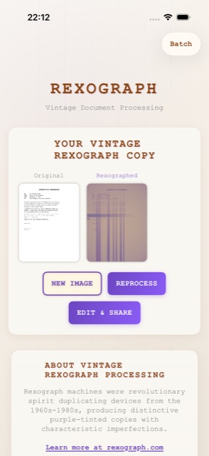 Rexograph iOS app vintage results screen